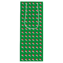 Sacola Para Vinho Natal com padrão verde-branco do Papai Noel