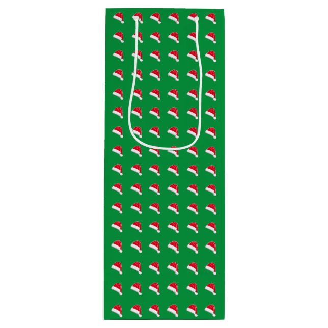 Sacola Para Vinho Natal com padrão verde-branco do Papai Noel (Frente)