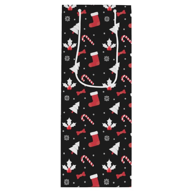 Sacola Para Vinho Natal de Quadro de Árvores Branco (Frente)