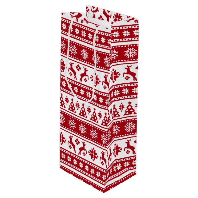 Sacola Para Vinho Natal Feriado Padrão Nórdico Cozy (Frente inclinada)