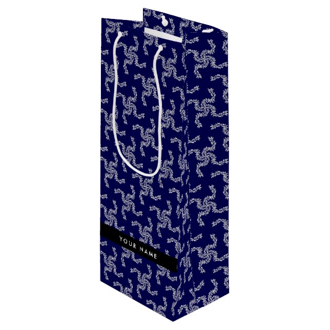 Sacola Para Vinho Natal Garland, Azul, Seu nome, Personalize (Frente inclinada)