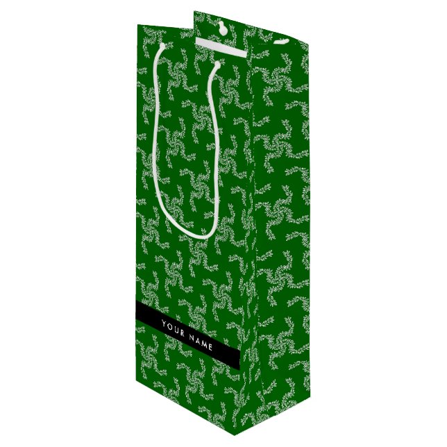 Sacola Para Vinho Natal Garland, Verde, Seu nome, Personalize (Frente inclinada)