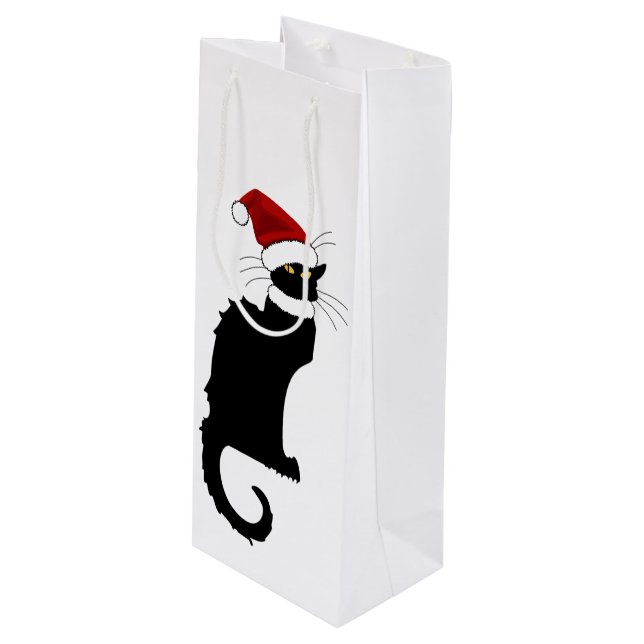 Sacola Para Vinho Natal Le Chat Noir Com Santa Hat (Frente inclinada)