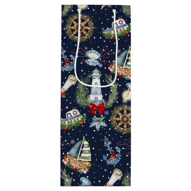 Sacola Para Vinho Natal náutico (Frente)