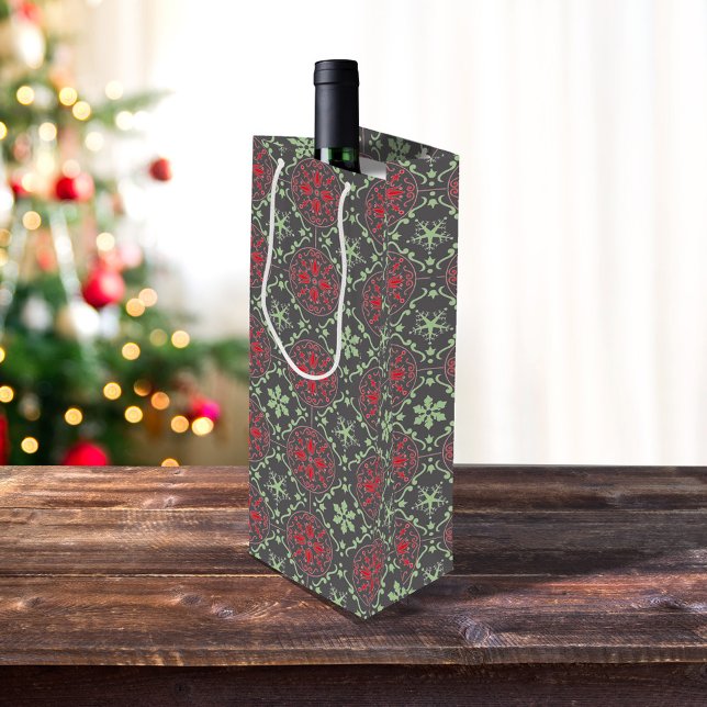 Sacola Para Vinho Natal - Simples Patten de Natal (Red and green simple snowflake pattern wine gift bag)
