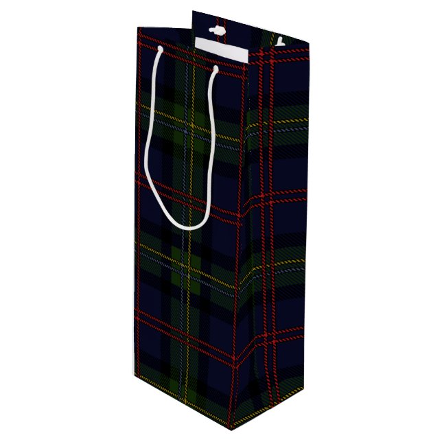 Sacola Para Vinho Natal Tartan Clan Malcolm Xadrez Verde Roxo (Frente inclinada)