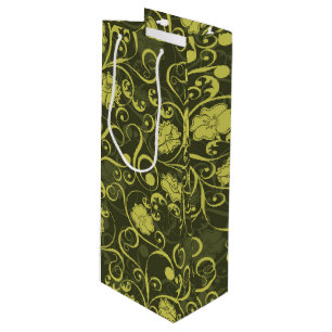 Sacola Para Vinho Natureza Negra e Verde Padrão Floral Ilustrado
