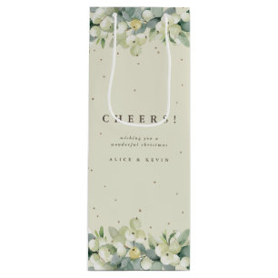 Sacola Para Vinho Neve Creme Snowberry+Eucalipto Natal/Férias