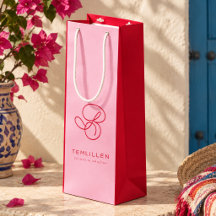 Nome com Script de Monograma Rosa e Vermelho Elega