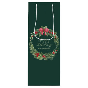 Sacola Para Vinho Nome da Terra do Natal Clássico Verde