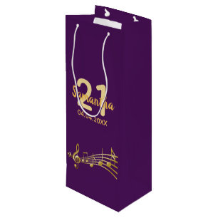 Sacola Para Vinho Nome das notas de ouro roxo festa de aniversário