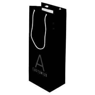 Sacola Para Vinho Nome Personalizado Branco Preto Moderno Inicial