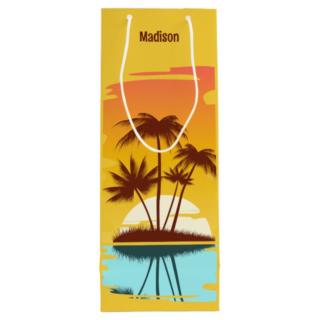 Sacola Para Vinho Nome Personalizado Ilha Tropical Sunset (Verso)