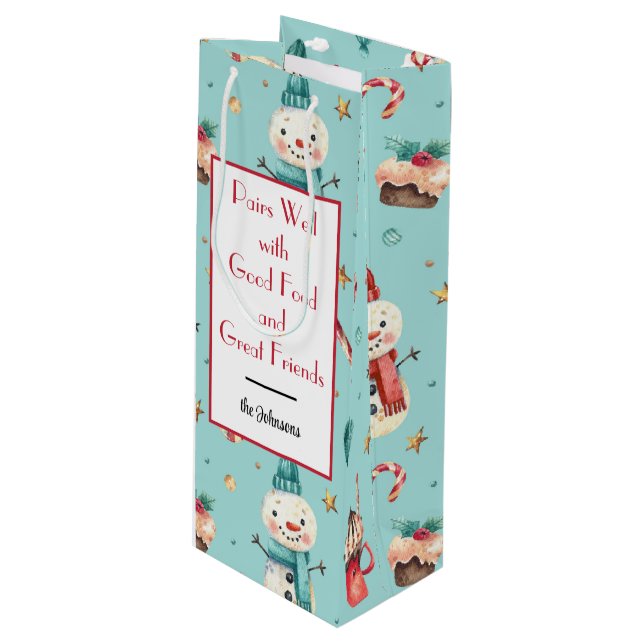 Sacola Para Vinho Nome, Snowman & Sweets Holiday Wine Gift Bag (Frente inclinada)