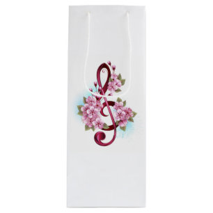 Sacola Para Vinho Notas de clave de trecho musical com flores de Sak