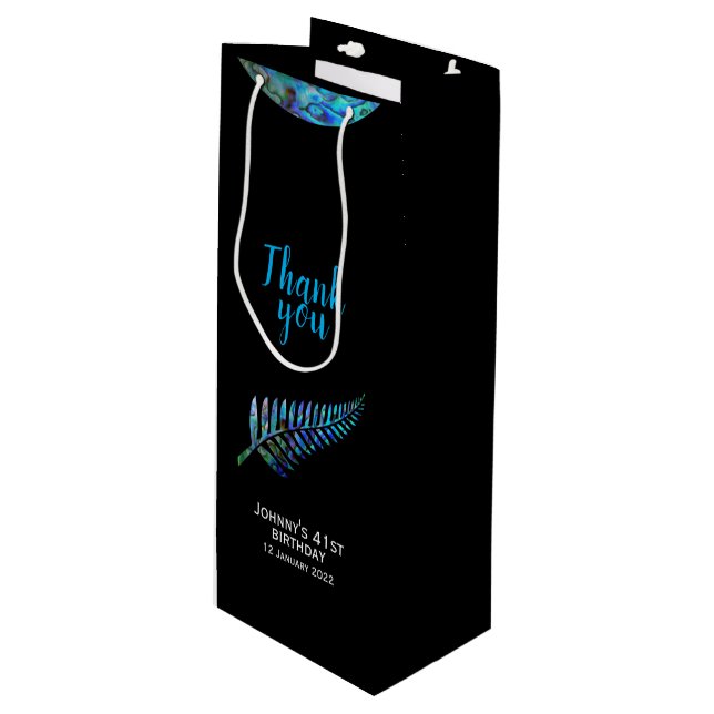 SACOLA PARA VINHO NOVA ZEALAND KIWI PAUA FERN PERSONALIZADA (Frente inclinada)