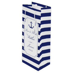 Sacola Para Vinho O amor náutico da listra do marinho da âncora