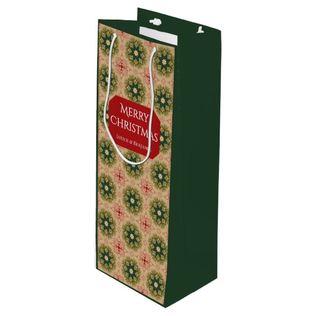 Sacola Para Vinho Old-fashioned Green Pine Red Lace Christmas  (Frente inclinada)