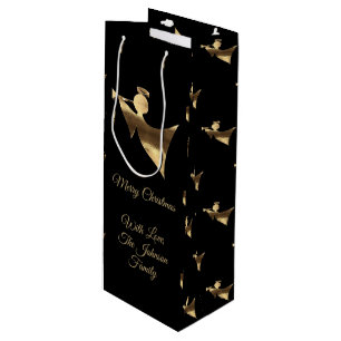 Sacola Para Vinho Olhar Dourado do preto elegante do anjo da