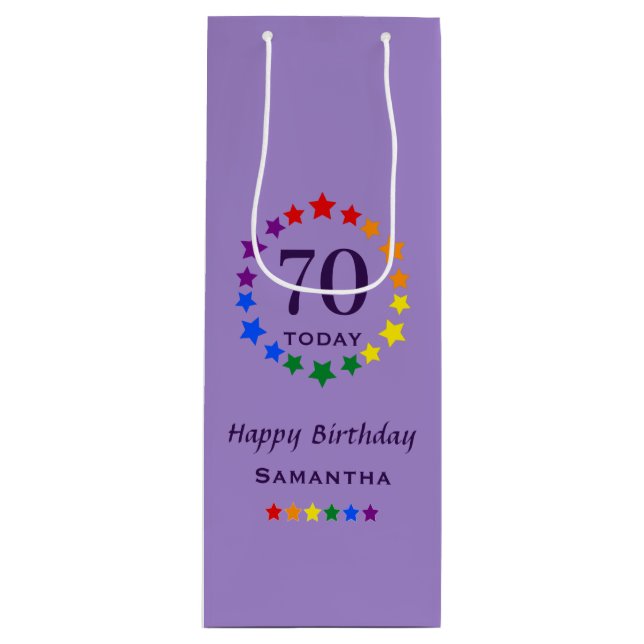 Sacola Para Vinho Orgulho Roxo LGBTQ 70 Hoje ou Qualquer Aniversário (Frente)