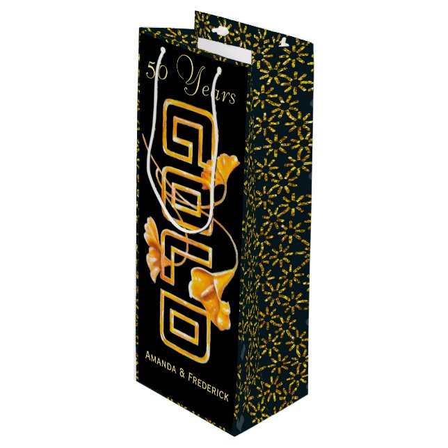 Sacola Para Vinho Ouro Calla Lily 50th Casamento Personalizado (Frente inclinada)