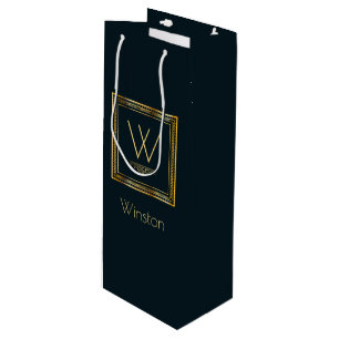 Sacola Para Vinho Ouro feito sob encomenda do monograma em azul