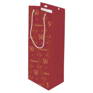 Sacola Para Vinho Ouro Vermelho Moderno 50 Aniversário Fabuloso