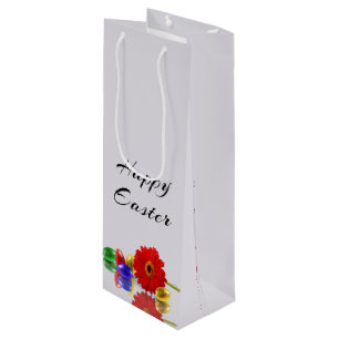 Sacola Para Vinho Ovos de felz pascoa coloridos com Gerbera