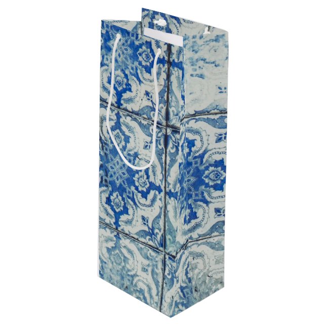 Sacola Para Vinho Padrão Antiquado de Azulejos Portugueses - Azulejo (Frente inclinada)