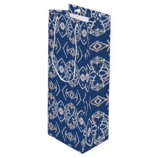 Sacola Para Vinho Padrão Azul Brilhante & Formas de Neve Brancas