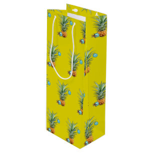 Sacola Para Vinho Padrão de abacaxi decorado de Natal tropical