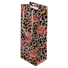Sacola Para Vinho Padrão de Animal Leopardo Flores Tropicais Rosa