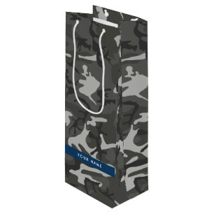 Sacola Para Vinho Padrão de Camuflagem Cinza, Seu nome, Personalizar