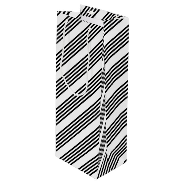 Sacola Para Vinho Padrão de cinco faixas preto e branco (Frente inclinada)