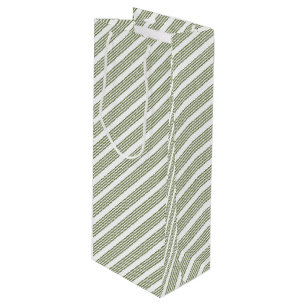 Sacola Para Vinho Padrão de cinco faixas verde-oliva e branco