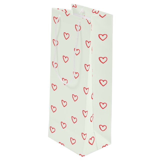 Sacola Para Vinho Padrão de Coração Vermelho, Fofo, Amor (Verso inclinado)