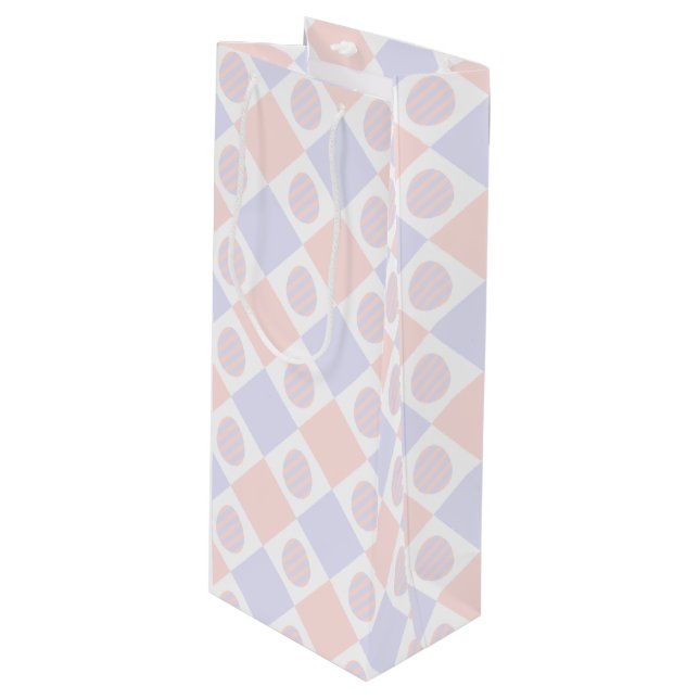 Sacola Para Vinho Padrão de Diamante de páscoa com Ovos Decorados (Frente inclinada)