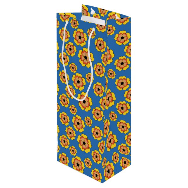 Sacola Para Vinho Padrão de Flores de Laranja Amarelo (Verso inclinado)