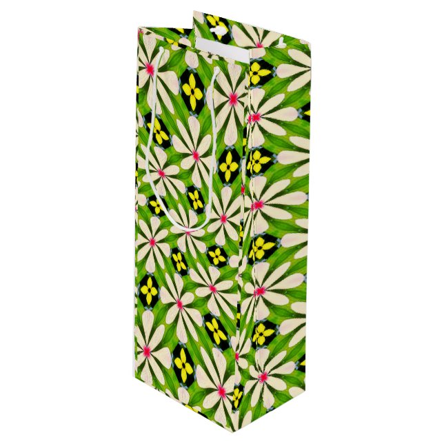 Sacola Para Vinho Padrão de Flores Estéticas (Frente inclinada)