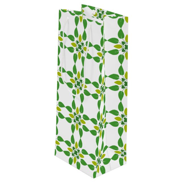 Sacola Para Vinho Padrão De Folha, Padrão De Folhas, Folhas Verdes (Verso inclinado)