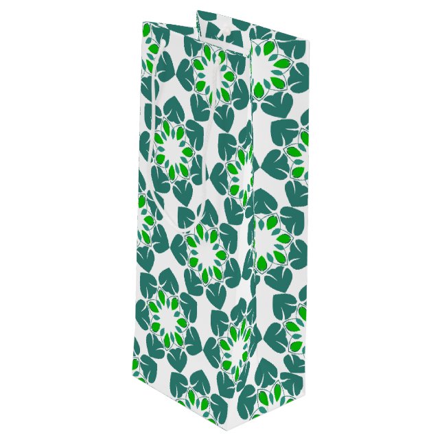 Sacola Para Vinho Padrão De Folha, Padrão De Folhas, Folhas Verdes (Verso inclinado)