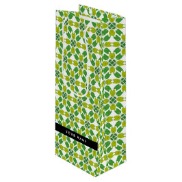 Sacola Para Vinho Padrão de Folhas, Folhas Verdes, Seu Nome