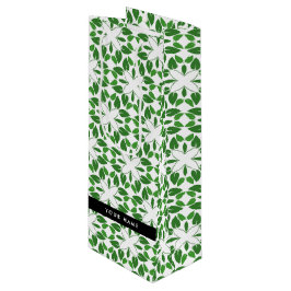 Sacola Para Vinho Padrão de Folhas, Folhas Verdes, Seu Nome