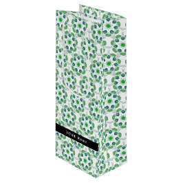 Sacola Para Vinho Padrão de Folhas, Folhas Verdes, Seu Nome