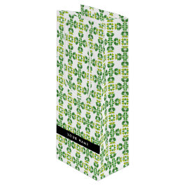 Sacola Para Vinho Padrão de Folhas, Folhas Verdes, Seu Nome