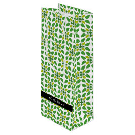 Sacola Para Vinho Padrão de Folhas, Folhas Verdes, Seu Nome