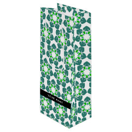 Sacola Para Vinho Padrão de Folhas, Folhas Verdes, Seu Nome