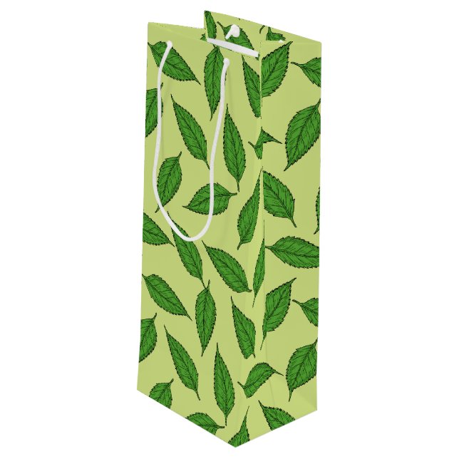 Sacola Para Vinho Padrão De Folhas, Padrão De Folha, Folhas De Prima (Verso inclinado)