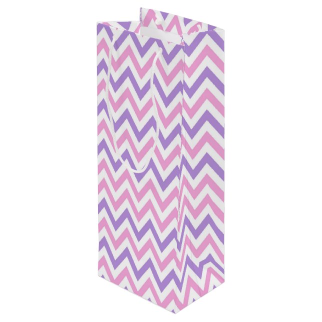 Sacola Para Vinho Padrão de Linha Geométrica Rosa Simples e Púrpura (Verso inclinado)