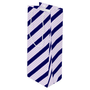 Sacola Para Vinho Padrão de listras brancas e lilás com azul-marinho